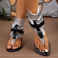 thumbnail image 2 of Women Faux Leather Sandals Metal Buckle Open Toe Ankle High Comfy Non-Slip Flat Shoes For Beach Casual Summer (6, Silver), 2 of 9