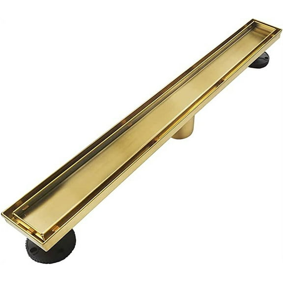 Neodrain Brushed Brass 40-Inch Linear Shower Drain,2-in-1 Flat & Tile Insert Cover, 304 Stainless Steel Rectangle Shower Floor Drain, Floor Shower Drain with Adjustable Leveling Feet,Hair Strainer