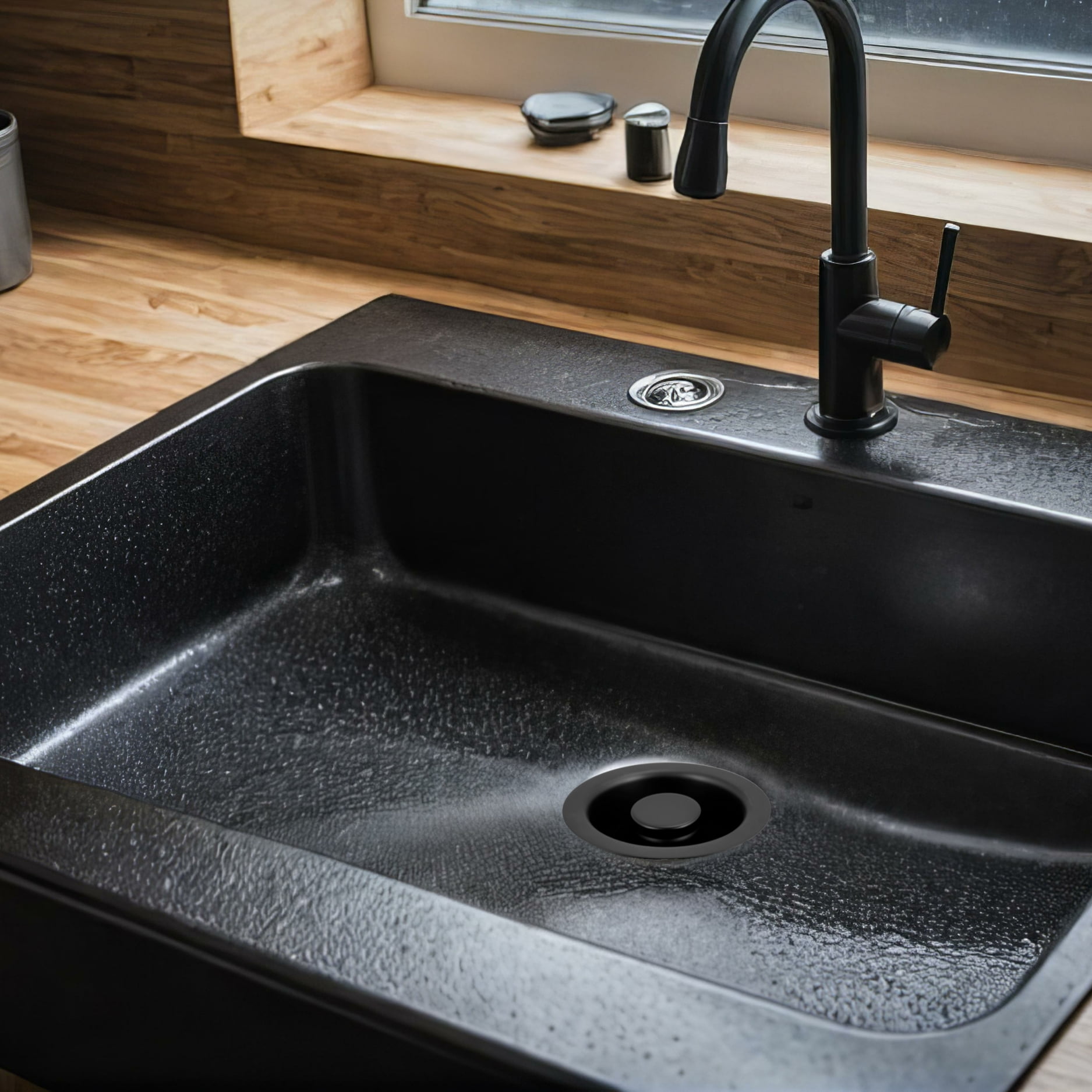 Westbrass Kitchen Sink Waste Disposal Drain Flange and Stopper, Matte Black