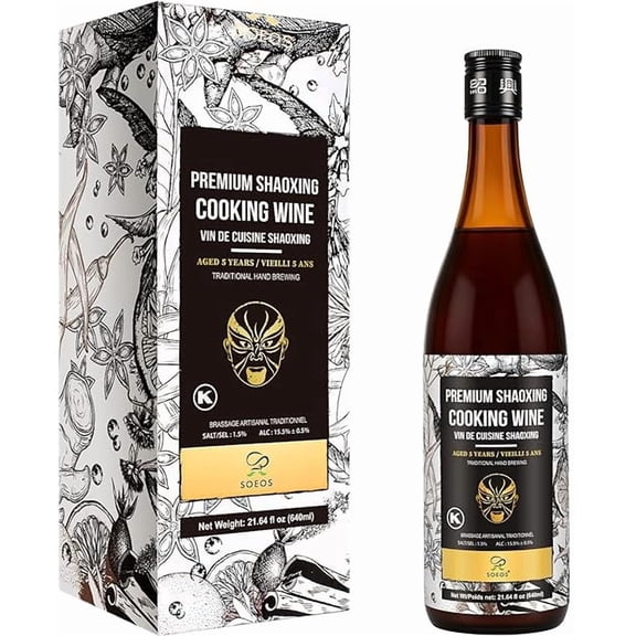 Soeos Shaoxing Cooking Wine, 21.64 oz (640 ml), Traditional Chinese Rice Cooking Wine for Stir Fry, Braising, Marinades, Sauces, Dumplings & Asian Cooking