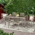 thumbnail image 2 of Justin Outdoor Modern 6 Seater Aluminum Dining Set with Faux Wood Table Top, Gray, Silver, Taupe, 2 of 10