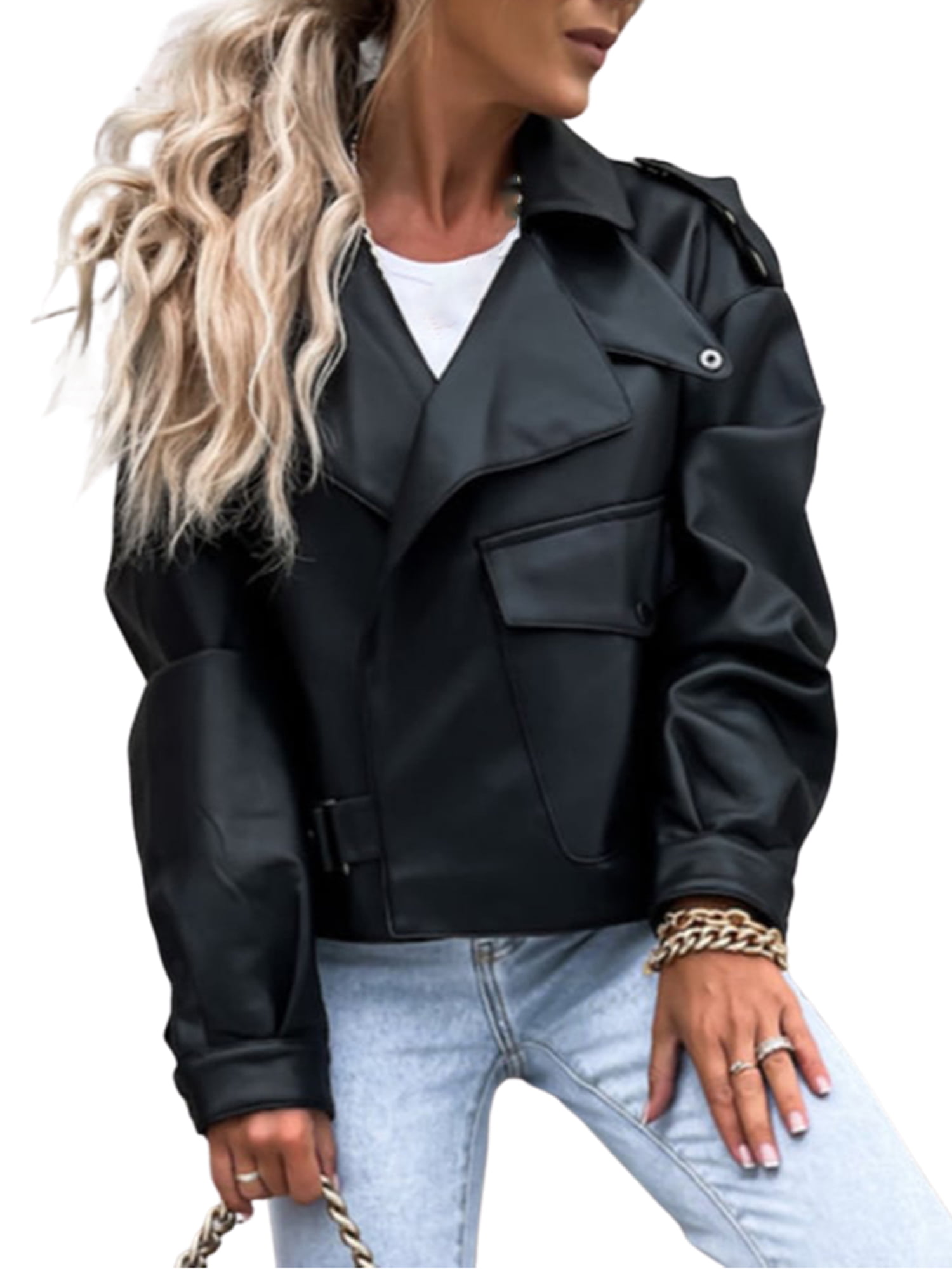 Kids Baby Girls Leather Coat PU Jacket Lapel Collar Motorcycle Blazers Outerwear 
