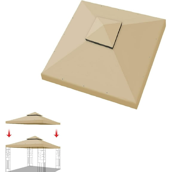 ZOPan 10x10 FT Gazebo Replacement Canopy Top Cover 2-Tiered Upgraded Patio Sunshade UV Protection, Canopy Cover ONLY (Beige)