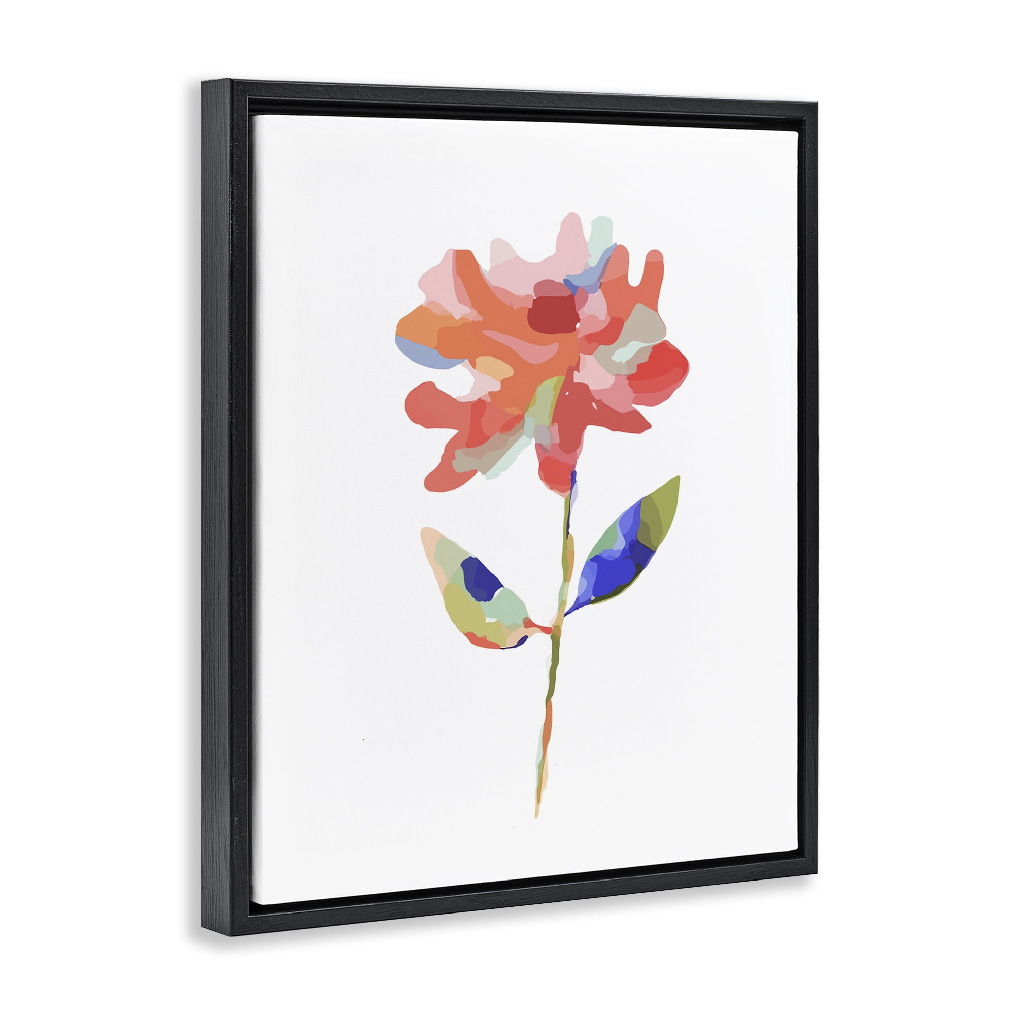 Stupell Industries Mosaic Flower Blossom Plants & Flowers Painting Black Floater Framed Canvas Art Print Wall Art, 17 x 21