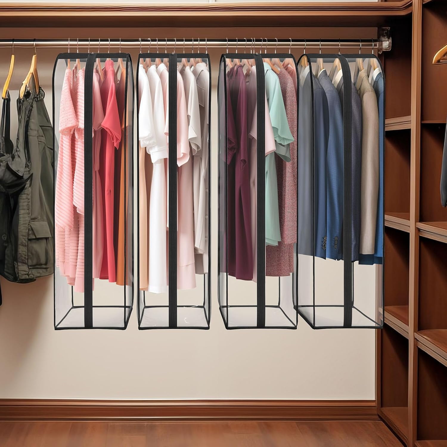Garment Bags Covers for Hanging Clothes 10" Gusseted Clear Suit Clothes Storage Bag Closet 40" 4-Pack