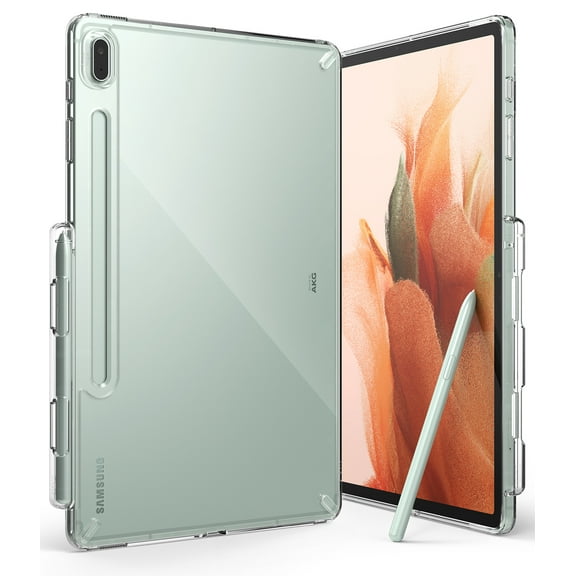 Ringke Fusion Compatible with Samsung Galaxy Tab S7 FE Case, Transparent Hard Back Shockproof Bumper Cover with Built-in Stylus Holder - Clear