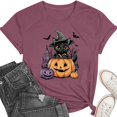 thumbnail image 5 of JOANKDMI Halloween Black Cat Witch Hat Shirt for Women Cute Pumpkin Graphic Tees Short Sleeve Fall Casual Tops Crewneck Haunted House Holiday Festive Apparel, 5 of 9