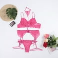 thumbnail image 5 of Ring Sleepwear Steel Underwear Pajamas Fashion Lace Garter Bra & Brief Sets, S, Hot Pink, 5 of 8