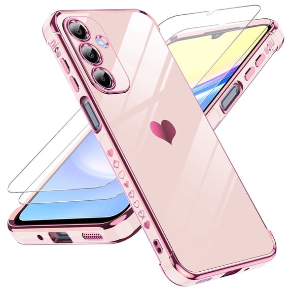 LeYi for Samsung Galaxy A16 Case: Soft Cute Shockproof Slim Phone Cover with Tempered Glass Screen Protector [2 Pcs] - Heart Funda Para Samsung Galaxy A 16, Pink