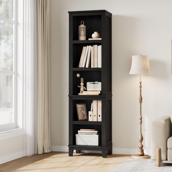 Panapinka 71" Tall Bookshelf with Adjustable Shelves, Narrow Bookcase w/Wooden Legs, Farmhouse Bookcase Wooedn Book Shelf for Living Room Office Apartment