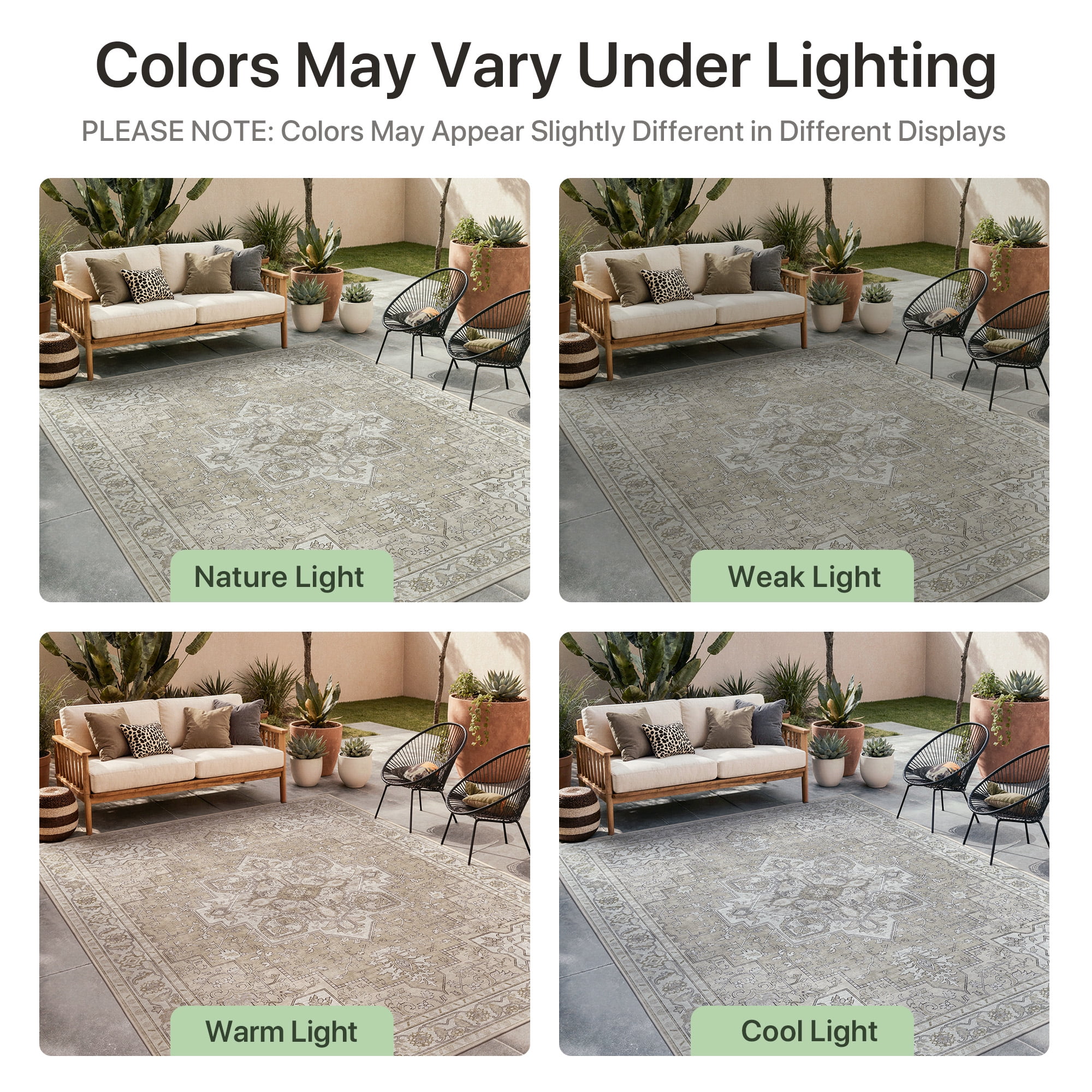 DEORAB Outdoor Rugs 5'X8' Chenille Patio Rug Three-Layer Material Imitation Silicone Spot Molding Camping Outside Rv Mat,Coffee & Beige
