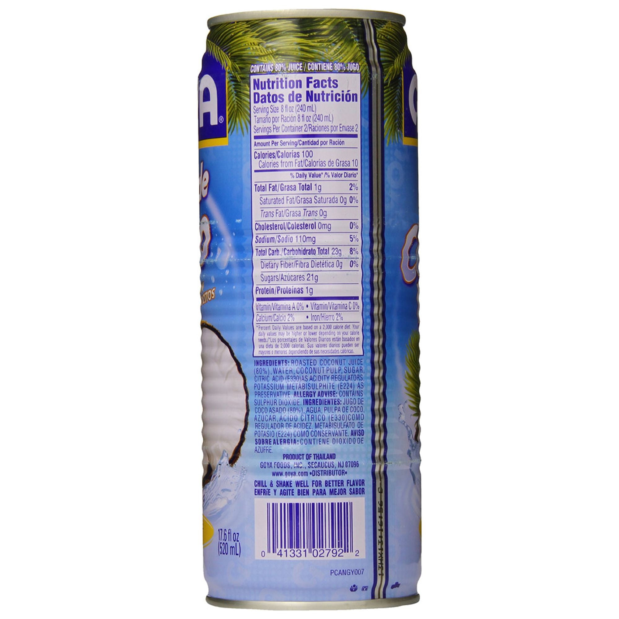 GOYA Roasted Coconut Water with Pulp, 17.6 fl oz Can, Tropical Drink