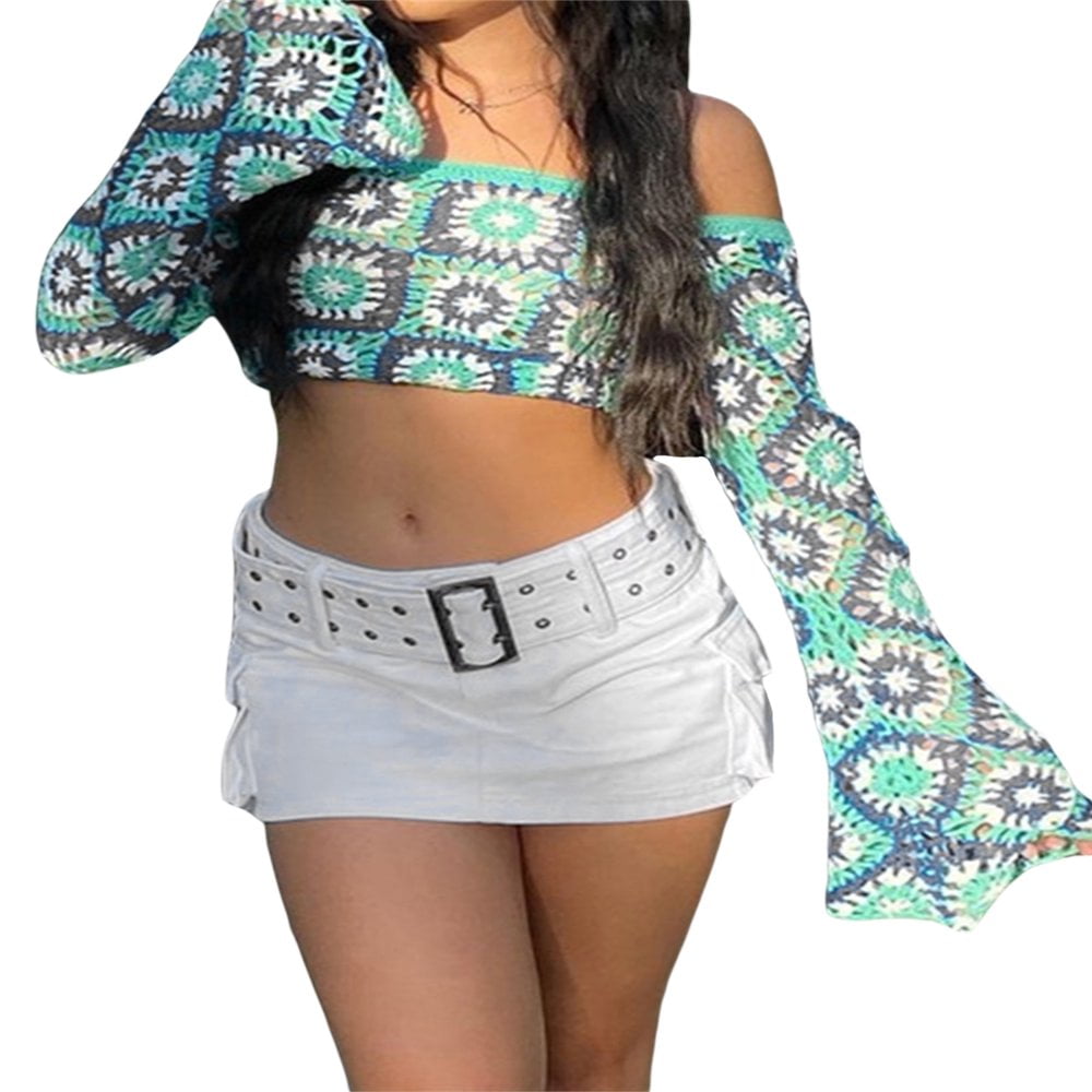 Women Y2k Low Rise Cargo Denim Skirts Pockets Mini Pencil Skirt