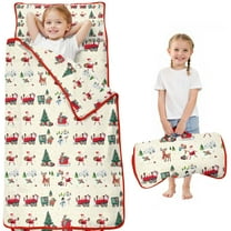 Beige Christmas Santa and Train Pattern Toddler Nap Mats for Kids Preschool,50"x20" Sleeping Mat Bag or Kids,Toddler Sleeping Bag,Toddler Nap Mat or Daycare