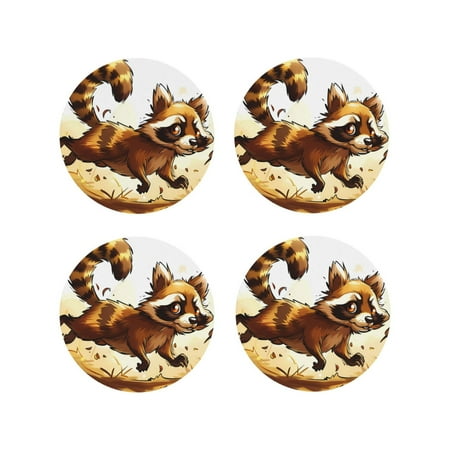 

Matuu Autumn Raccoon In Forest for Cup Coasters Set of 4 Leather Coasters Desk Coasters for Office Measures 4” x 4”-Round Shape