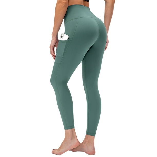 MAWCLOS Ladies Workout Pant High Waist Leggings With Pockets Yoga Pants  Stretch Fitness Tummy Control Bottoms Green XL 