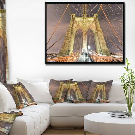 DESIGN ART Designart 'Brooklyn Bridge Tower and Cabling' Cityscape Framed Canvas (Best Basswood Bridge Design)
