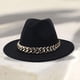 thumbnail image 3 of Sombrero Fedora de ala ancha de moda con cadena dorada, sombrero de jazz de ala grande, sombrero británico de lujo Negro, 3 of 7