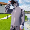 thumbnail image 3 of GARENDE Men's Hooded Sun Protection Shirt Full Zip Cooling Shirt Jacket with Neck Face Cover Summer Hoodie for Climbing Hiking Cycling 2XL Deep Gray White, 3 of 6
