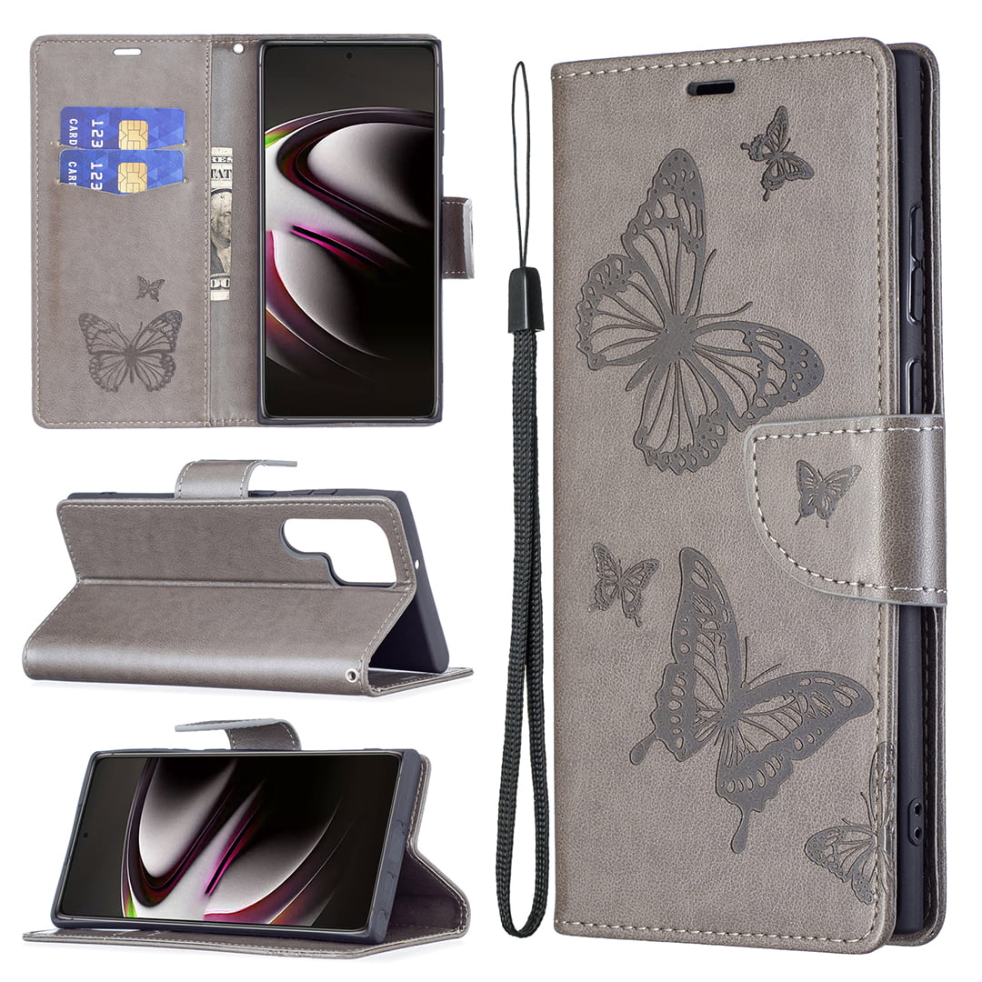 spring butterfly's silver grey with lavender butterfly id credit card wallet 