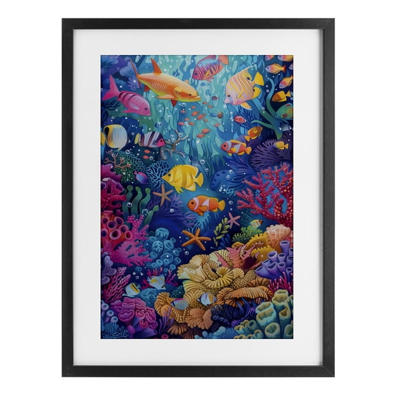 Stupell Industries Coastal Exotic Tropic Life Fish Black Framed Print Under Glass, 14 x 20, by LSR Design Studio