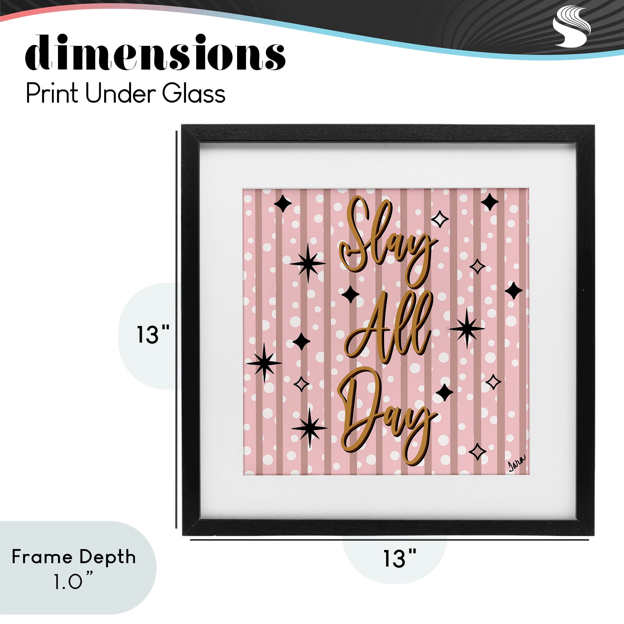 Stupell Industries Slay All Day with Sparkle Pattern Black Framed Print Under Glass, design by Tara Boone