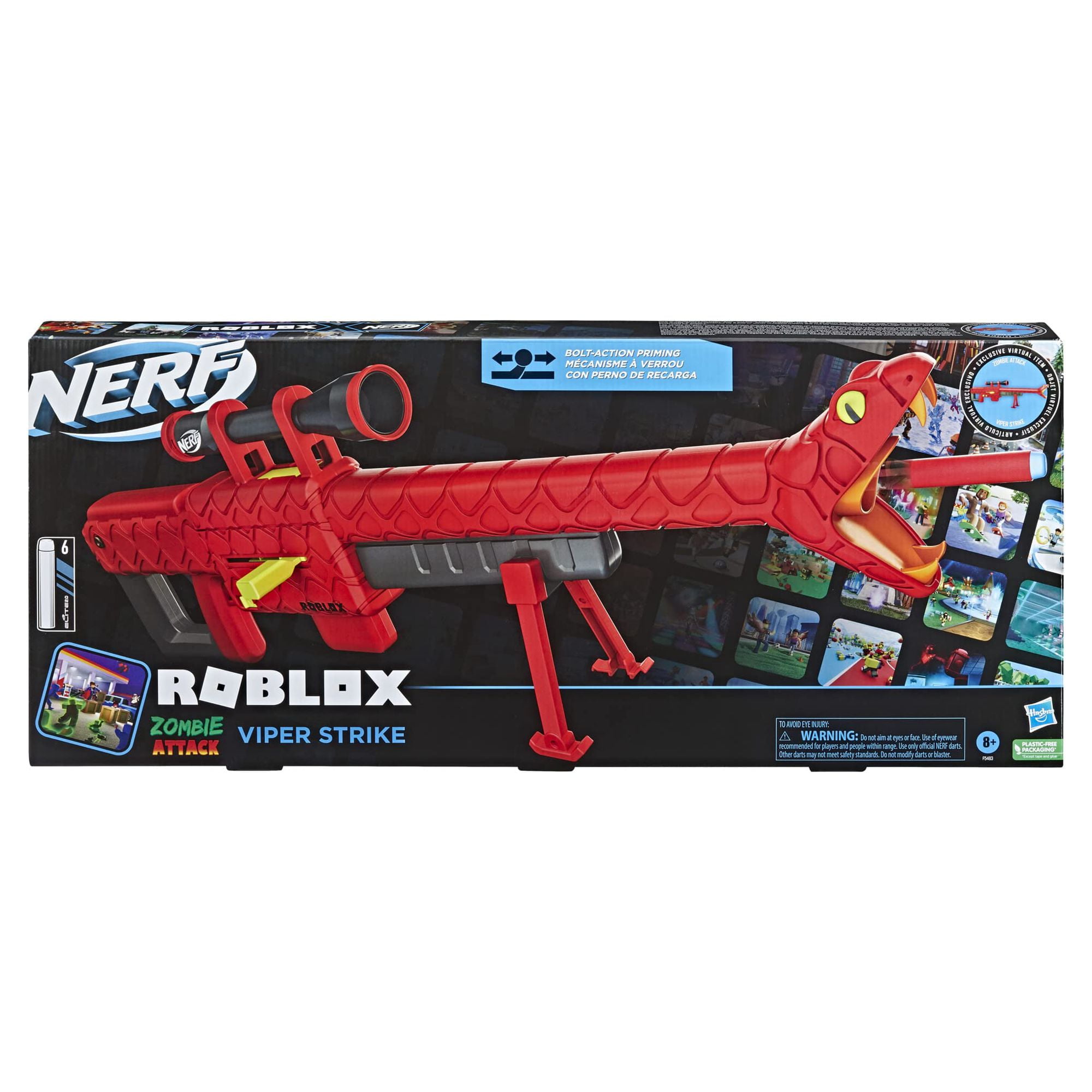  NERF Roblox Zombie Attack: Viper Strike Sniper-Inspired Blaster  with Scope, Code for Exclusive Virtual Item : Toys & Games