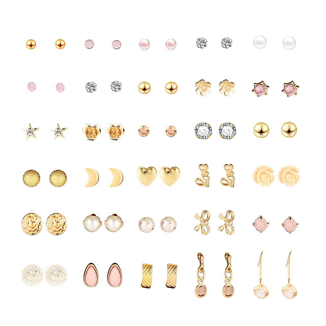 30 Pair Multiple Ear Studs Earrings Set Assorted Studs earrings Crystal Rhinestone Women Piercing Earrings