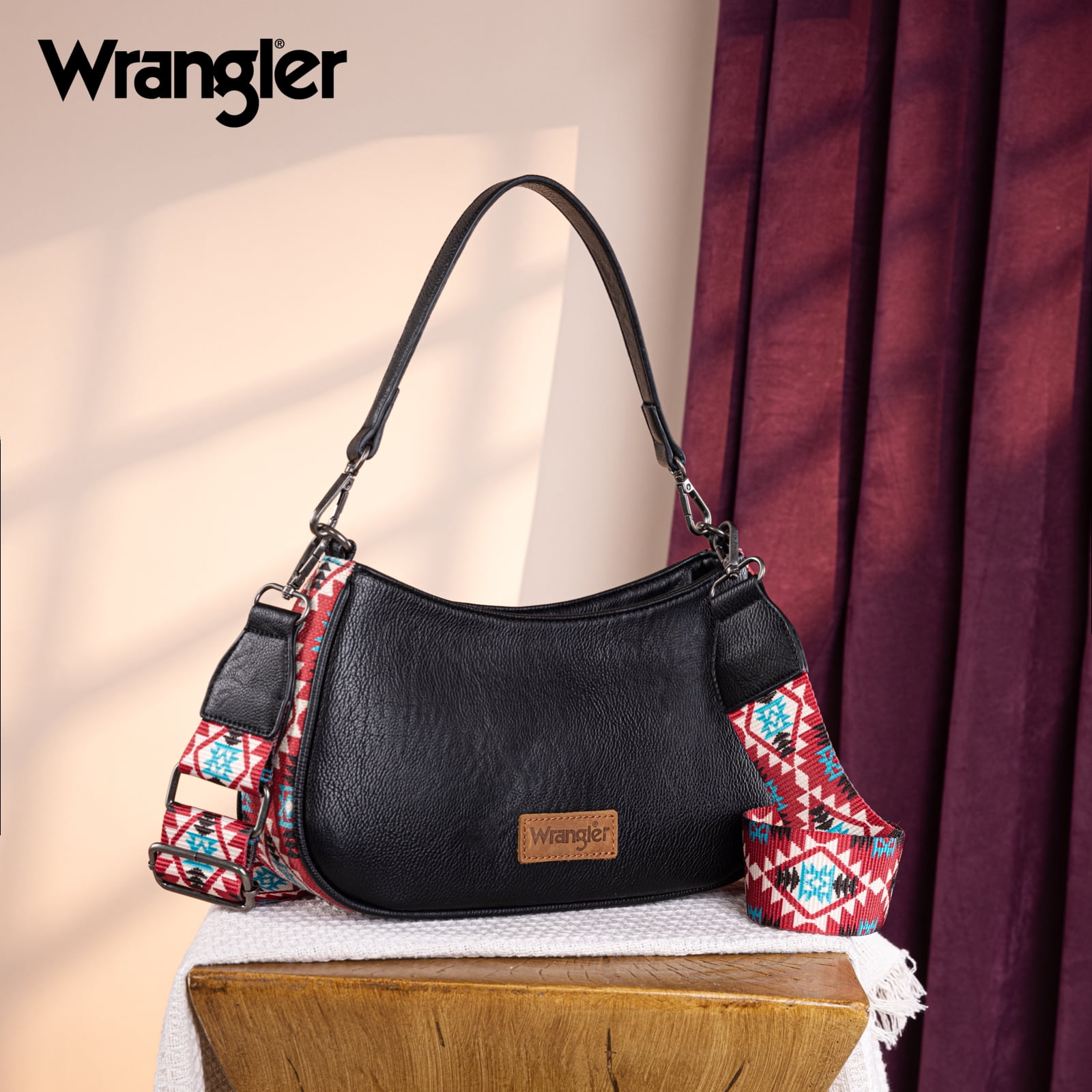 Wrangler Hobo Purse for Women Shoulder Purses Bag with Detachable Strap, Black