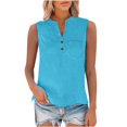 thumbnail image 5 of MESSUEN Womens Sleeveless Tops Womens Loose Tank Tops V-neck Raglan Loose Button Shirt Top Stand Solid Color Sleeve Collar Casual Shirt Women Top Basic Womens Tank Tops Blue 2 2XL, 5 of 9