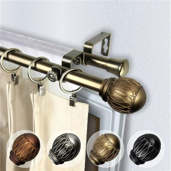 Central Design 4780-994 0.812 in. Dia. Denny Double Curtain Rod, Antique Brass - 120-170 in.