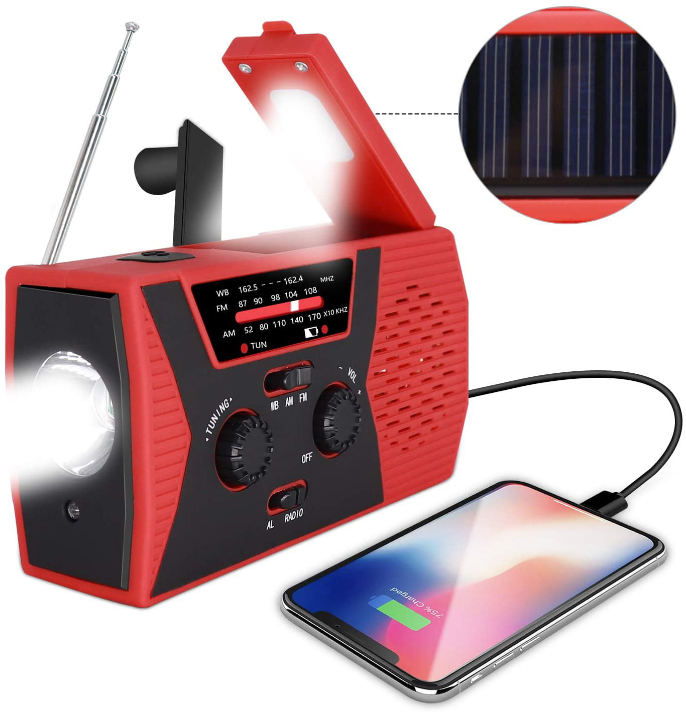 2020 Newest Version LED Flashlight RegeMoudal Emergency Solar Hand Crank Radio NOAA Weather Radio for Emergency with AM/FM 2000mAh Power Bank and SOS Alarm 