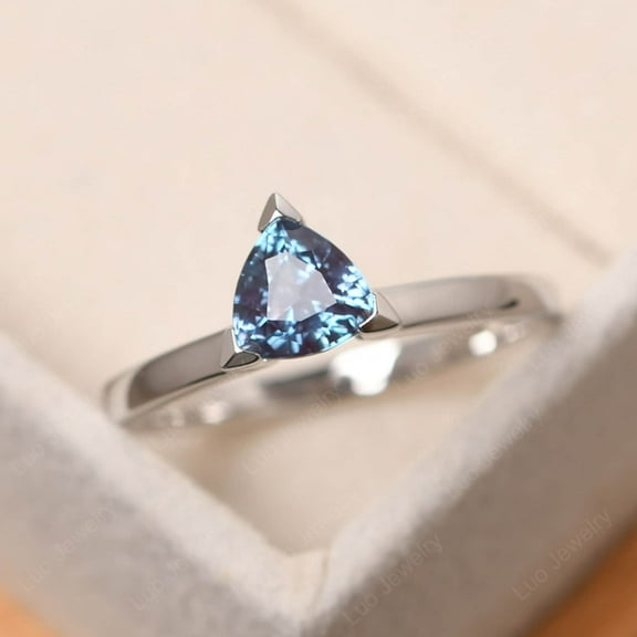 Simple alexandrite ring,sterling silver solitaire promise ring,trillion cut June birthstone ring