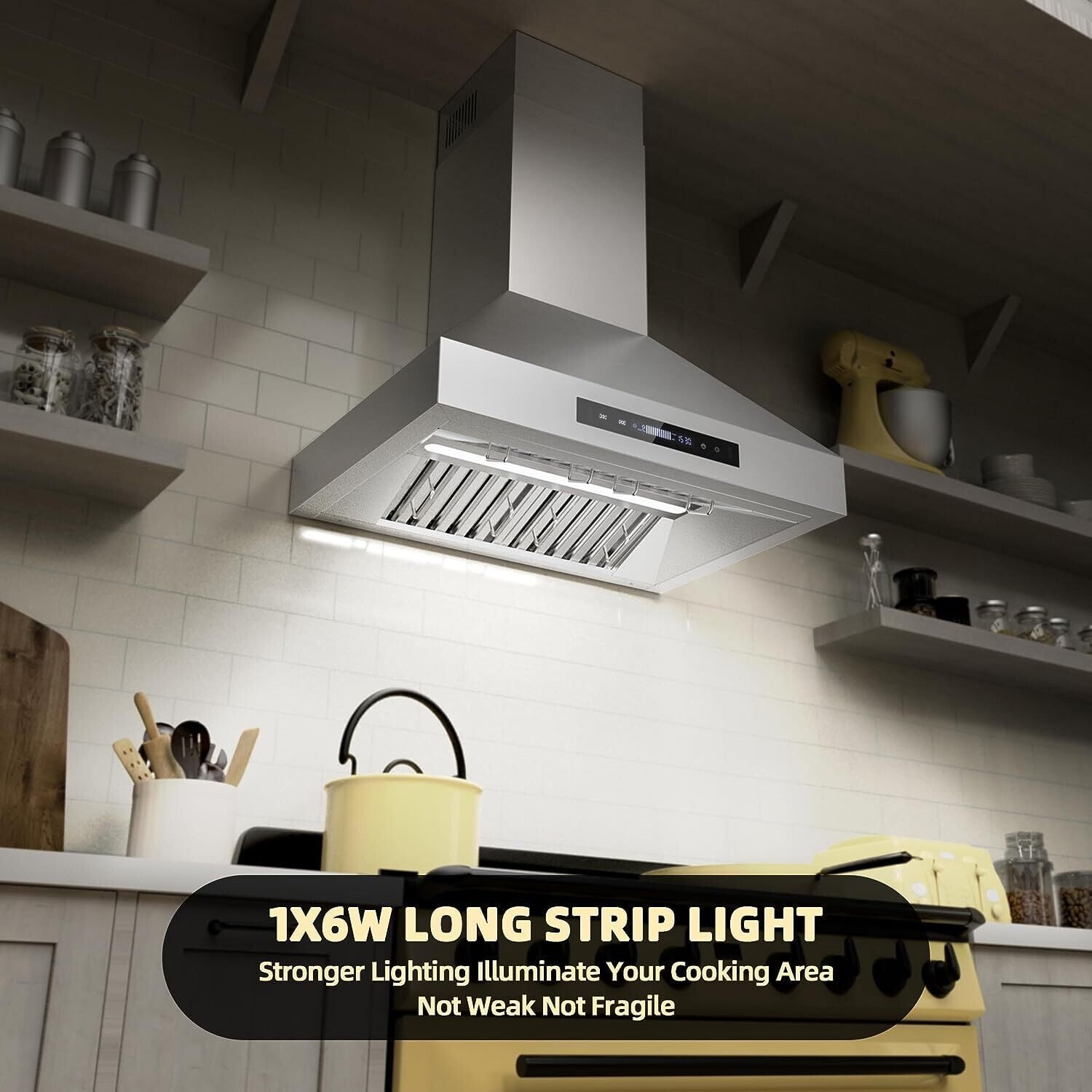 900CFM 30 inch Wall Mount Range Hood Stainless 3-Speed Fan Dishwasher Clean Filter 120V