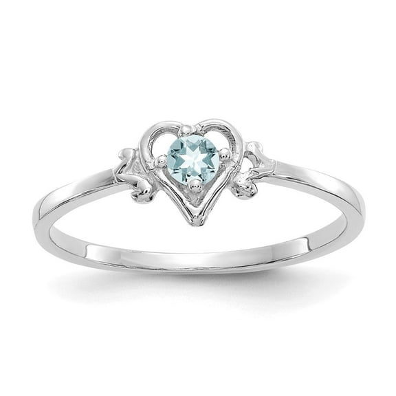 Auriga Fine Jewelry 14K White Gold Aquamarine Birthstone Heart Ring Size 7for Women