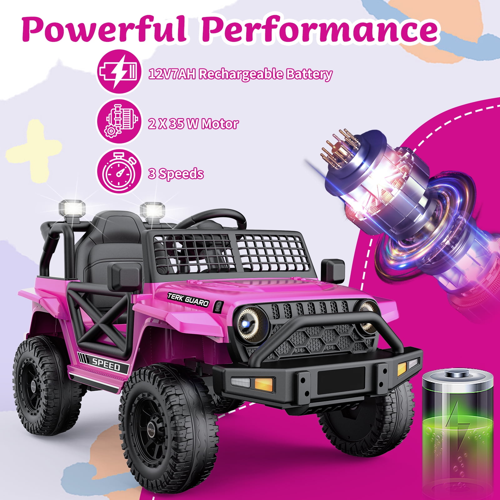 HHVEL 12V 7AH Ride on Toys for kids, Ride on Cars with Remote Control ,2x35W Motors, 3.5MPH Max Speed, Music Player