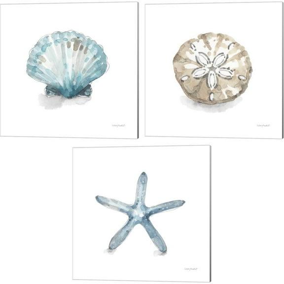 Great Art Now Blue Escape Coastal by Lisa Audit 3 Piece Canvas Art Set Each 14"W x 14"H