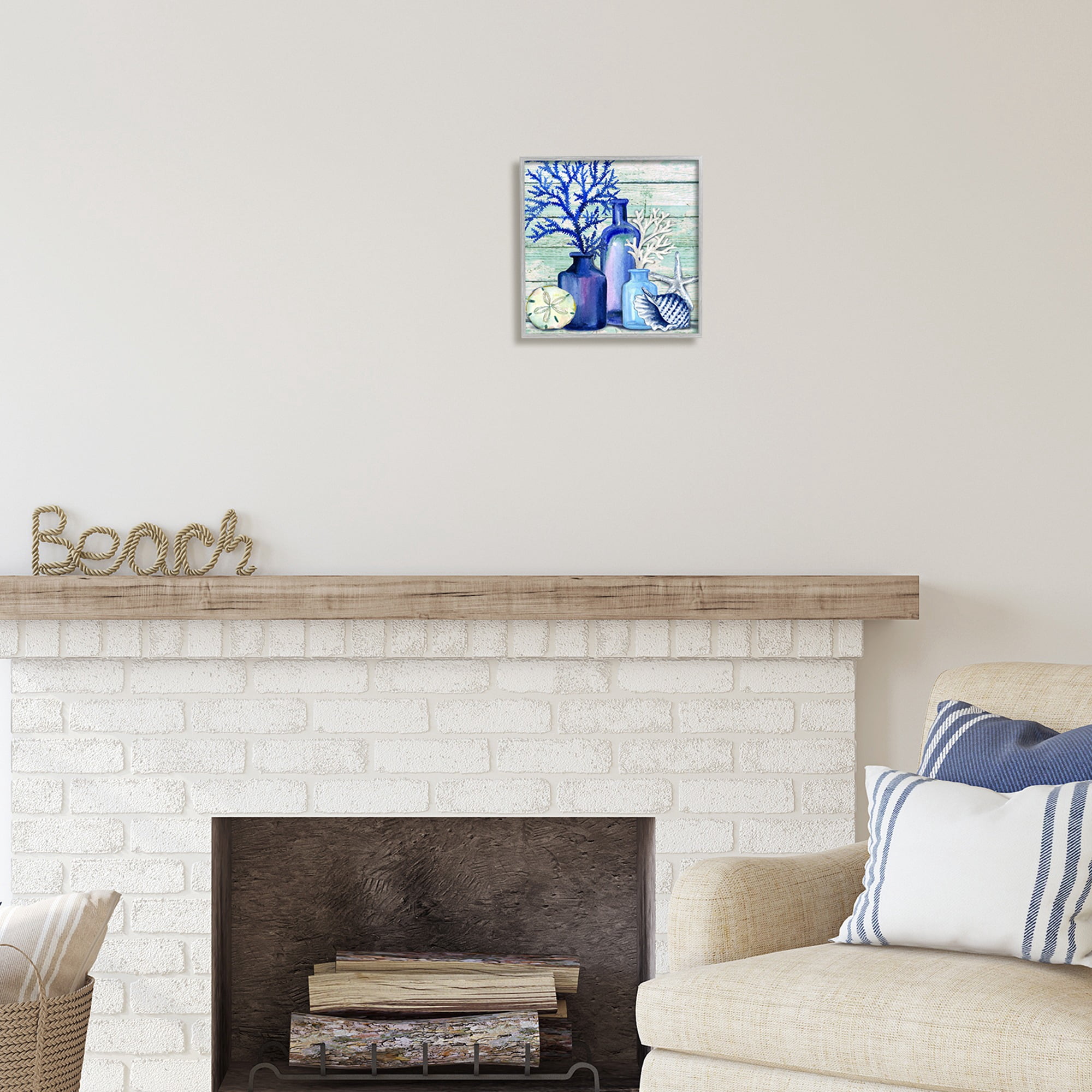 Stupell Industries Blue Nautical Vases Nature Painting Gray Framed Art Print Wall Art, 12 x 12