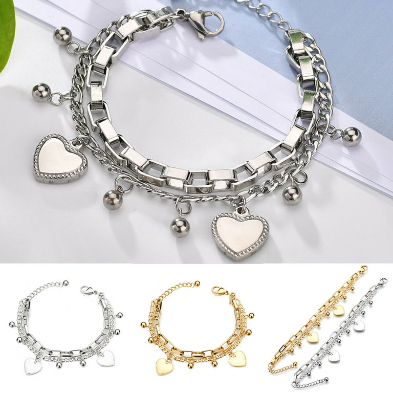 Stainless Steel Heart Gold Beaded Stackable Bracelets Multi Layer,  Fashionable Love Ornament In Gold And Silver Colors For Sweet Girls From  Canuomen_jewelry, $3.54