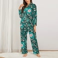 thumbnail image 3 of Junzan Lephants In The Jungle Print Womens Pajama Sets,Long Sleeve Button Down For Women Pjs 2 Piece, 3 of 9