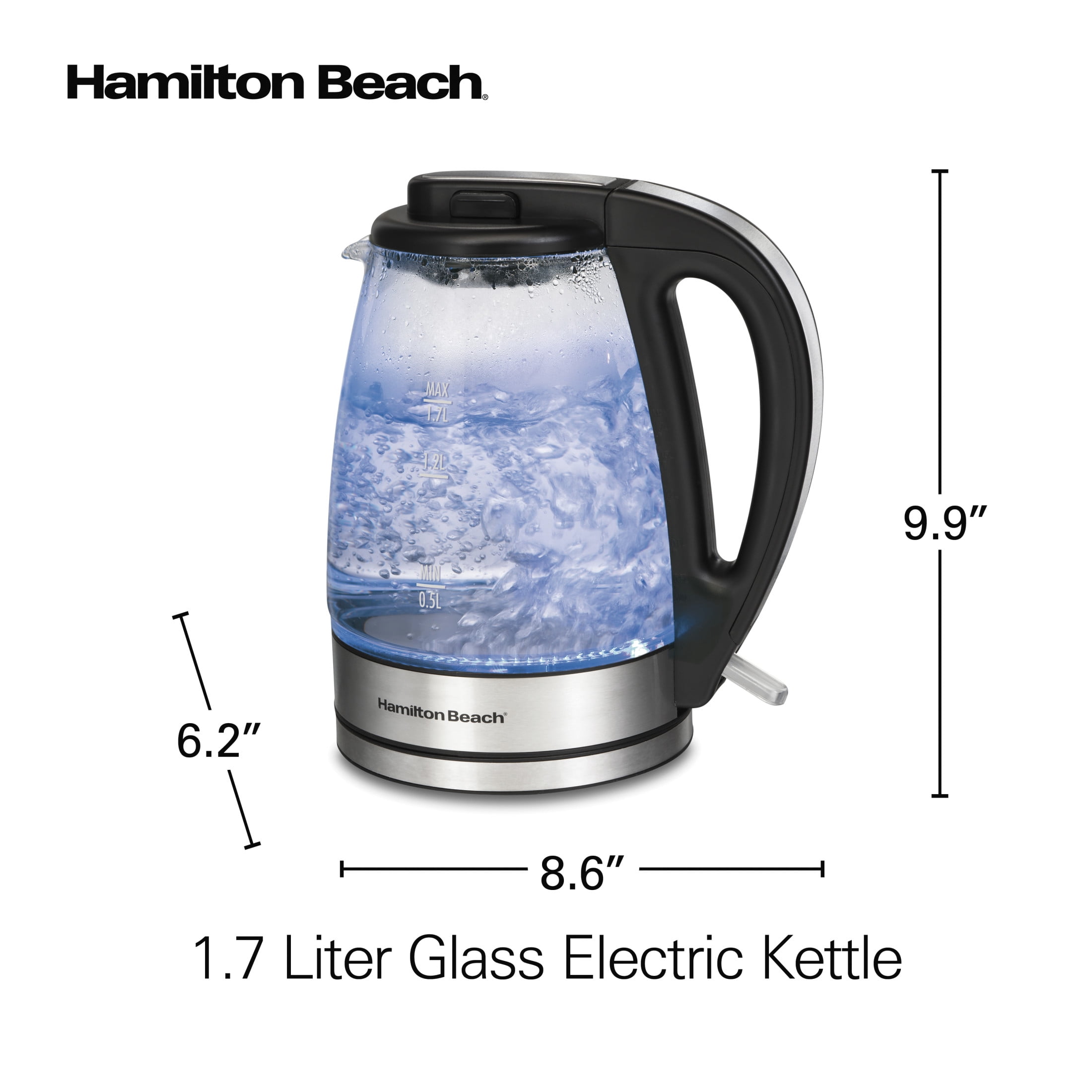 Hamilton Beach Glass Electric Kettle, Tea & Water Kettle with LED Light Ring, 1.7L