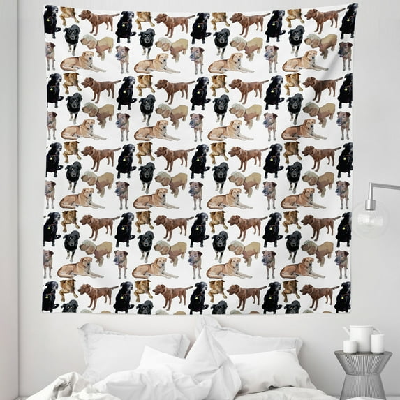 Animals Tapestry, Little Puppies Breed Dogs Domestic Pet Terrier Seamless 3D Style of Illustration, Fabric Wall Hanging Decor for Bedroom Living Room Dorm, 5 Sizes, Multicolor, by Ambesonne