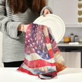 thumbnail image 2 of American USA Flag Firework Tea Towels Set of 1 4th of July Kitchen Dish Cloth with Hanging Loop, 18"x28"Lint-Free Absorbent Towel for Kitchen Drying Wiping and Cleaning, 2 of 6