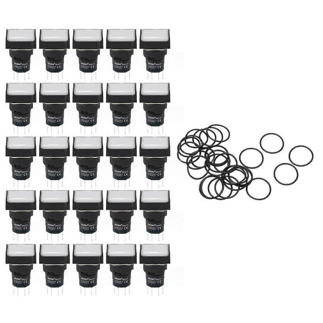25Pcs Push Button Switch AC DC 24V 5A with Light Accessory Set Kit for Equipment Machine