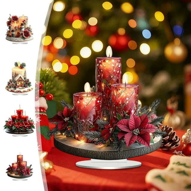 Set de adornos navideños acrílicos - Colgante de muñeco de nieve, velas, renos y campanas • Decoración de piso de 7,87x7,87 pulgadas para espejo de coche, árbol y hogar