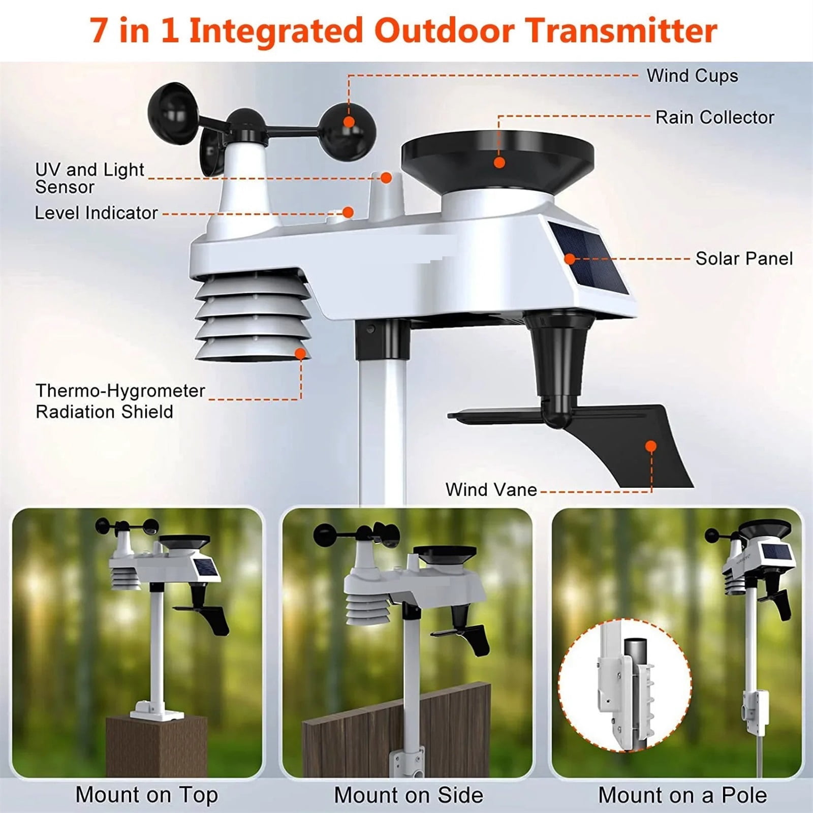 0310 Professional Weather Station Internet Wireless with Outdoor Sensor Rain Gauge Weather Forecast Wind Gauge NicetyMeter ,High Precision