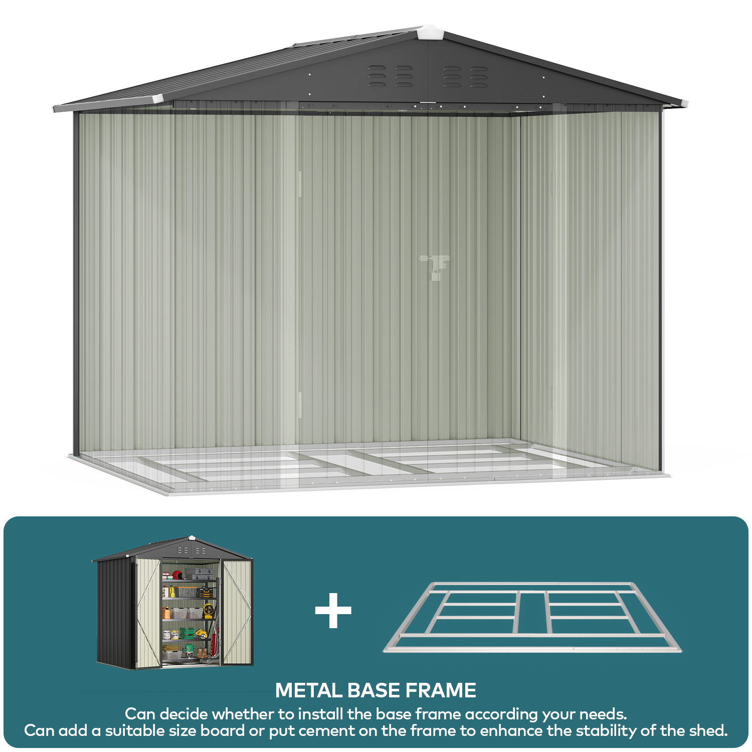 Lofka 8 x 6 FT Metal  Outdoor Storage Shed with Double Lockable Doors and Air Vents for Patio, Garden, Backyard, Lawn, Dark Gray - image 4 of 7