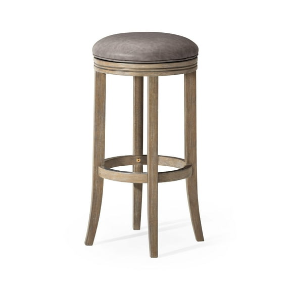 Open Box Maven Lane Eva Bar Stool in Oak Finish with Ronan Stone Vegan Leather