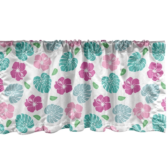 Ambesonne Tropical Window Valance, Flowers Garden Art, 54" X 12", Pink Turquoise