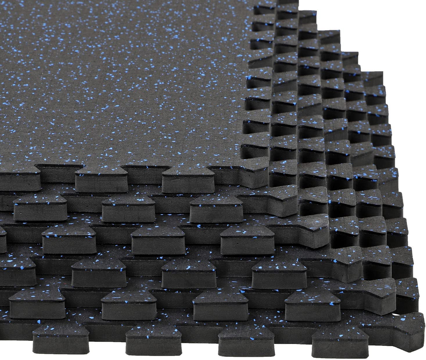 1/2" Thick 48 sq ft (12 Tiles) Interlocking Rubber Top EVA Foam Exercise Mat | Home Gym Mats Workout Flooring Tiles for Gyms, Fitness Rooms | Durable Grip Protective Flooring, Black/Blue
